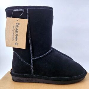 Bearpaw Emma Short 608W Black II Suede Sheepskin Lining Winter Boots Womens 7